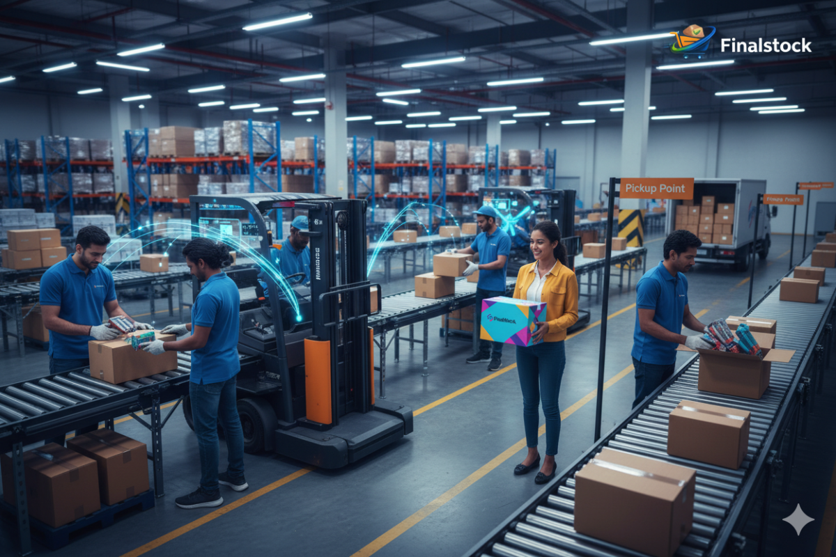 Package delivery or warehouse fulfillment scene
