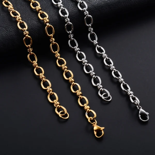 6-5mm-handmade-stainless-steel-oval-link-chain-necklace 6.5mm handmade stainless steel oval link chain necklace in gold color for men women