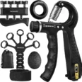 4-in-1 grip trainer kit with adjustable hand gripper, finger exerciser, stress ball and forearm ring