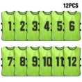 Set of 12 numbered soccer pinnies training bibs in bright colors for team sports practice