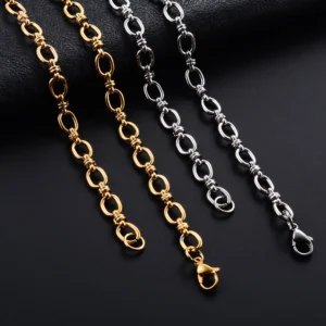 6.5mm handmade stainless steel oval link chain necklace in gold color for men women