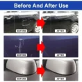 Infographic showing three before and after comparisons of car scratch removal on various automotive surfaces.