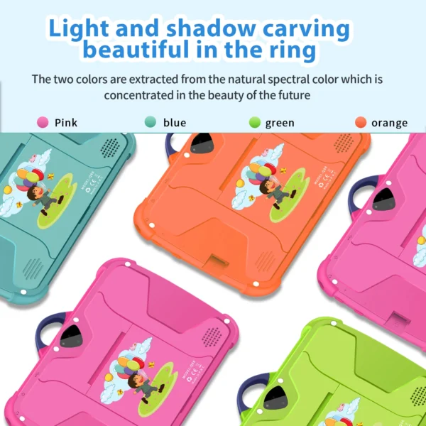 A collage showing the back of the tablet in four different colors.