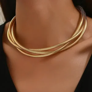 Minar Punk Twisted Snake Chain Necklace | Unisex 18K Gold Silver Choker | Final Stock